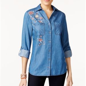 Style and Co Embroidered Chambray Shirt